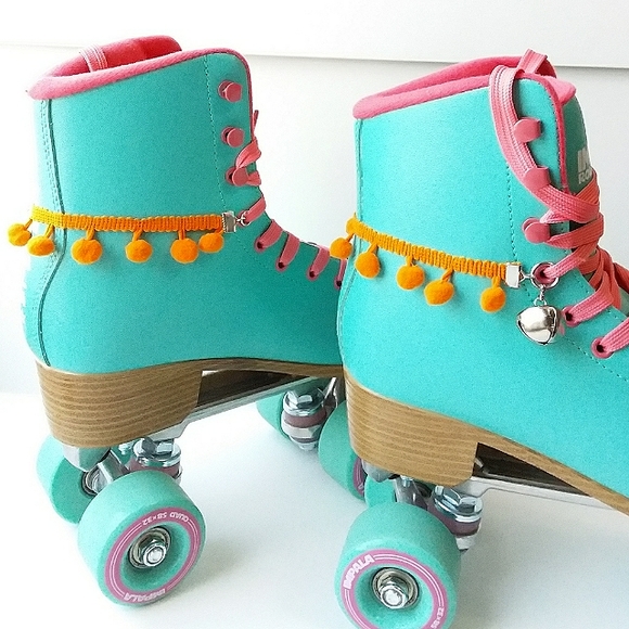 greenirishmoon Accessories - Orange Pom Pom chain anklet boots roller skates
